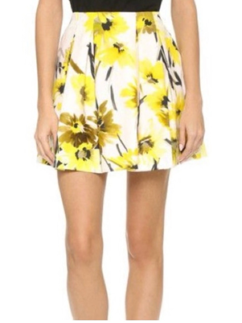 Alice+Olivia Pleated Mini Skirt - Yellow Floral on Cream